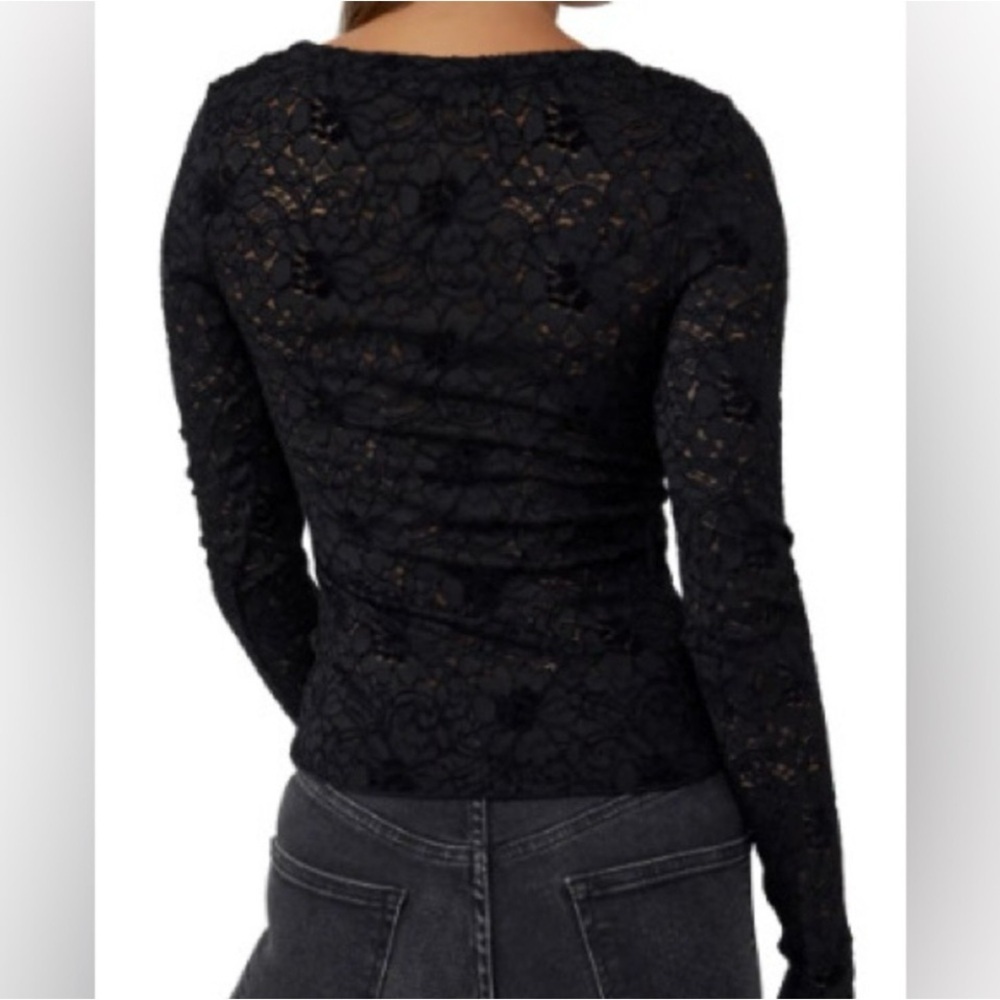 Free People Intimately Black Cloud Ride Notch Lace Long Sleeve Top Size M - Picture 3 of 12
